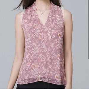 WHITE House Black Market Purple Floral Sleeveless Lace V-Neck Tank Size  S
